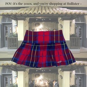Y2K 00s Vintage Hollister Plaid Checker Pleat Ruffle Mini Skirt
